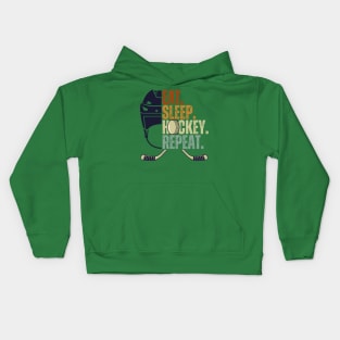 Eat Sleep Hockey Repeat Kids Adult Ice Hockey Retro Vintage Kids Hoodie